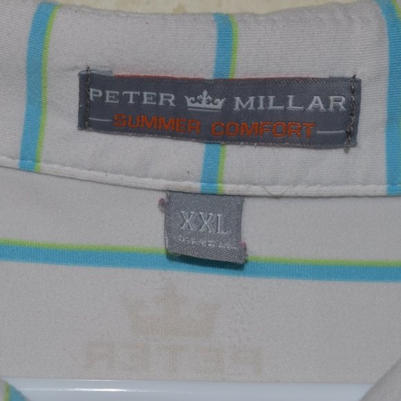 Peter Millar Summer Comfort Golf Polo Blue/Green/White Striped XXL - Picture 4 of 7